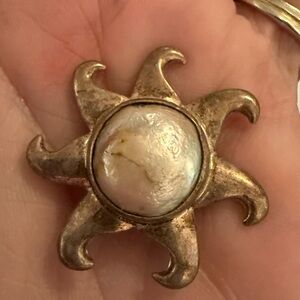 Vintage Signed B.P. Mexican Silver Sunburst Pendant | Pearl Statement